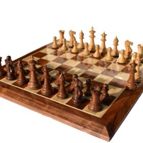 The Royal Staunton Chess Set Boxwood & Acacia 4" King with 2" Square Beveled Series Chess Board-0