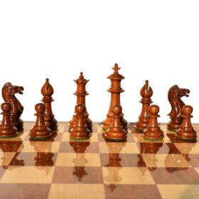 The Royal Staunton Chess Set Boxwood & Acacia 4" King with 2" Square Beveled Series Chess Board-4104