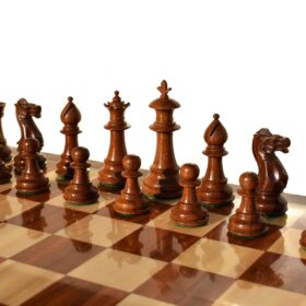 The Royal Staunton Chess Set Boxwood & Acacia 4" King with 2" Square Beveled Series Chess Board-4105