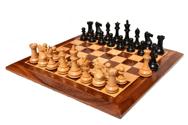 The Philidor Staunton Chess Set Boxwood & Ebonized 4" King with 2" Square beveled Series Chess Board-0