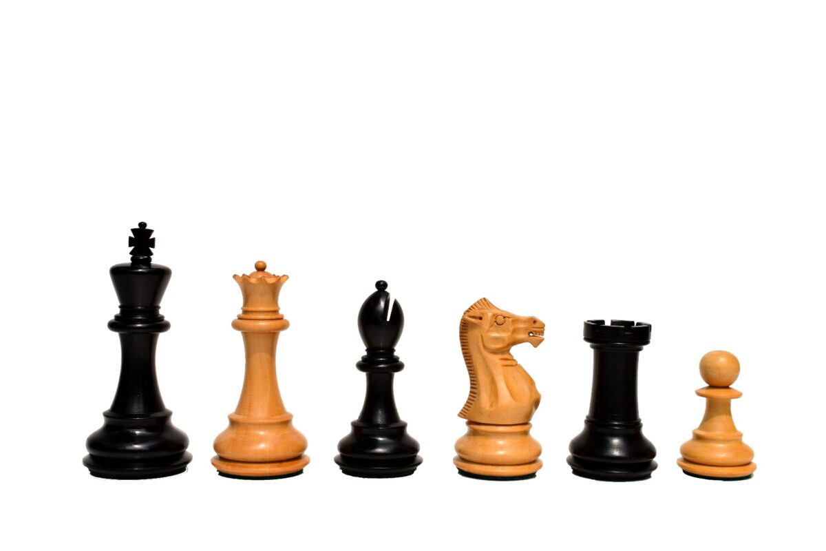 The Philidor Staunton Chess Set Boxwood & Ebonized 4" King with 2" Square beveled Series Chess Board-4092