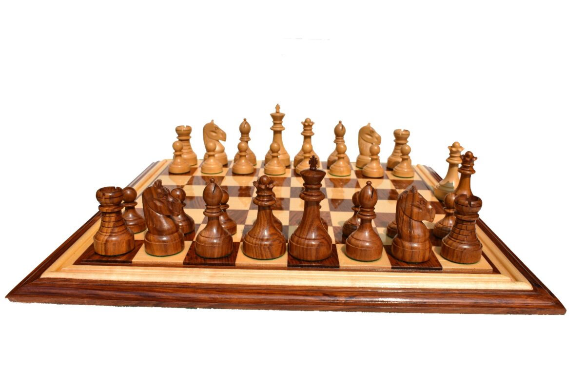 Mechanics Institute Series Chess Set Boxwood & Sheesham 4.25" King with 2.25" Square signature Series Chess Board-4025