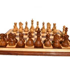 Mechanics Institute Series Chess Set Boxwood & Sheesham 4.25" King with 2.25" Square signature Series Chess Board-4025