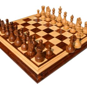 Mechanics Institute Series Chess Set Boxwood & Sheesham 4.25" King with 2.25" Square signature Series Chess Board-0