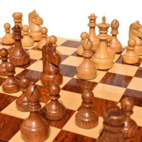 Mechanics Institute Series Chess Set Boxwood & Sheesham 4.25" King with 2.25" Square signature Series Chess Board-4031