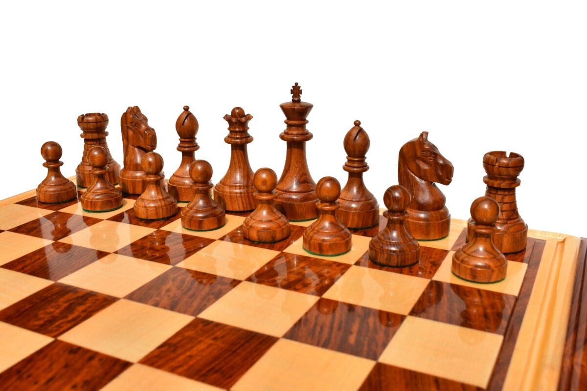 Mechanics Institute Series Chess Set Boxwood & Sheesham 4.25" King with 2.25" Square signature Series Chess Board-4030