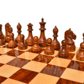 Mechanics Institute Series Chess Set Boxwood & Sheesham 4.25" King with 2.25" Square signature Series Chess Board-4030