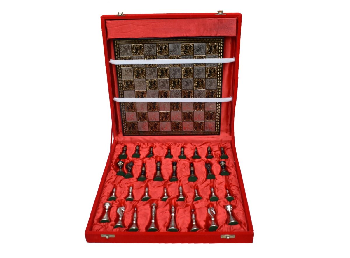 The Palm Art Series Chess set Silver & Black Coated Brass 3.5" King with 12" Brass Chess Board-6211