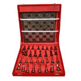 The Palm Art Series Chess set Silver & Black Coated Brass 3.5" King with 12" Brass Chess Board-6211