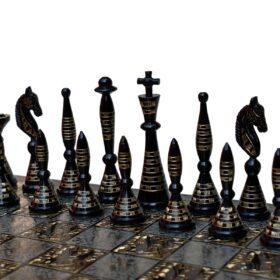 The Palm Art Series Chess set Silver & Black Coated Brass 3.5" King with 12" Brass Chess Board-6210