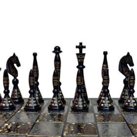 The Palm Art Series Chess set Silver & Black Coated Brass 3.5" King with 12" Brass Chess Board-6209