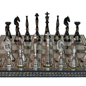 The Palm Art Series Chess set Silver & Black Coated Brass 3.5" King with 12" Brass Chess Board-6207