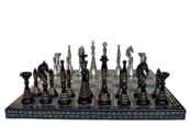 The Palm Art Series Chess set Silver & Black Coated Brass 3.5" King with 12" Brass Chess Board-0