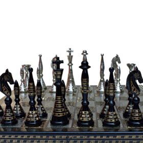 The Palm Art Series Chess set Silver & Black Coated Brass 3.5" King with 12" Brass Chess Board-6205