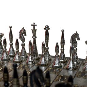 The Palm Art Series Chess set Silver & Black Coated Brass 3.5" King with 12" Brass Chess Board-6208