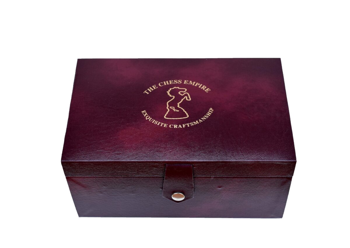 The Chess Storage Box Burgundy Leatherette 3.75" to 4.25" KIng Chess Pieces-4960