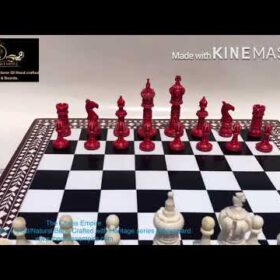 The Kings Cross Series Chess set Natural Bone & Red Stained bone 4" King with Heritage Series chess board-4836