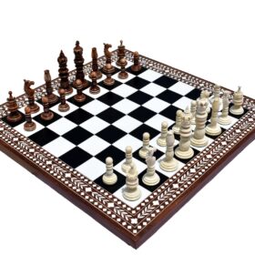 The Majestic Series Chess set Natural Bone & Antiqued bone 4.4" King with Heritage series chess board-4845