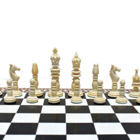 The Majestic Series Chess set Natural Bone & Antiqued bone 4.4" King with Heritage series chess board-4848