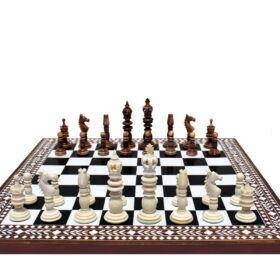 The Majestic Series Chess set Natural Bone & Antiqued bone 4.4" King with Heritage series chess board-0