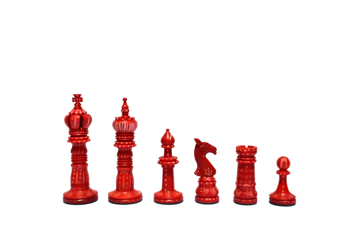 The Kings Cross Series Chess set Natural Bone & Red Stained bone 4" King with Heritage Series chess board-4835