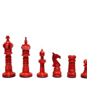 The Kings Cross Series Chess set Natural Bone & Red Stained bone 4" King with Heritage Series chess board-4835