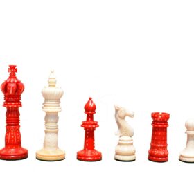 The Kings Cross Series Chess set Natural Bone & Red Stained bone 4" King with Heritage Series chess board-4833