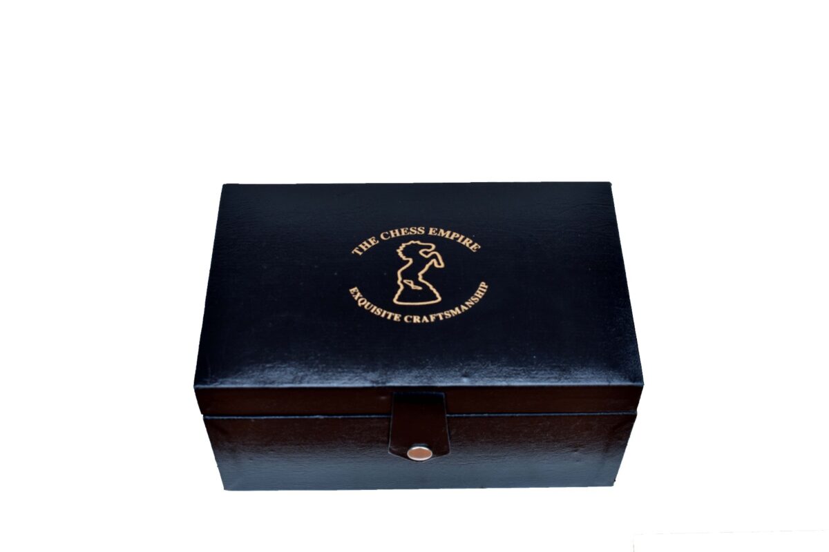 The Chess Storage Box Black Leatherette 3.75" to 4.25" KIng Chess Pieces -4935