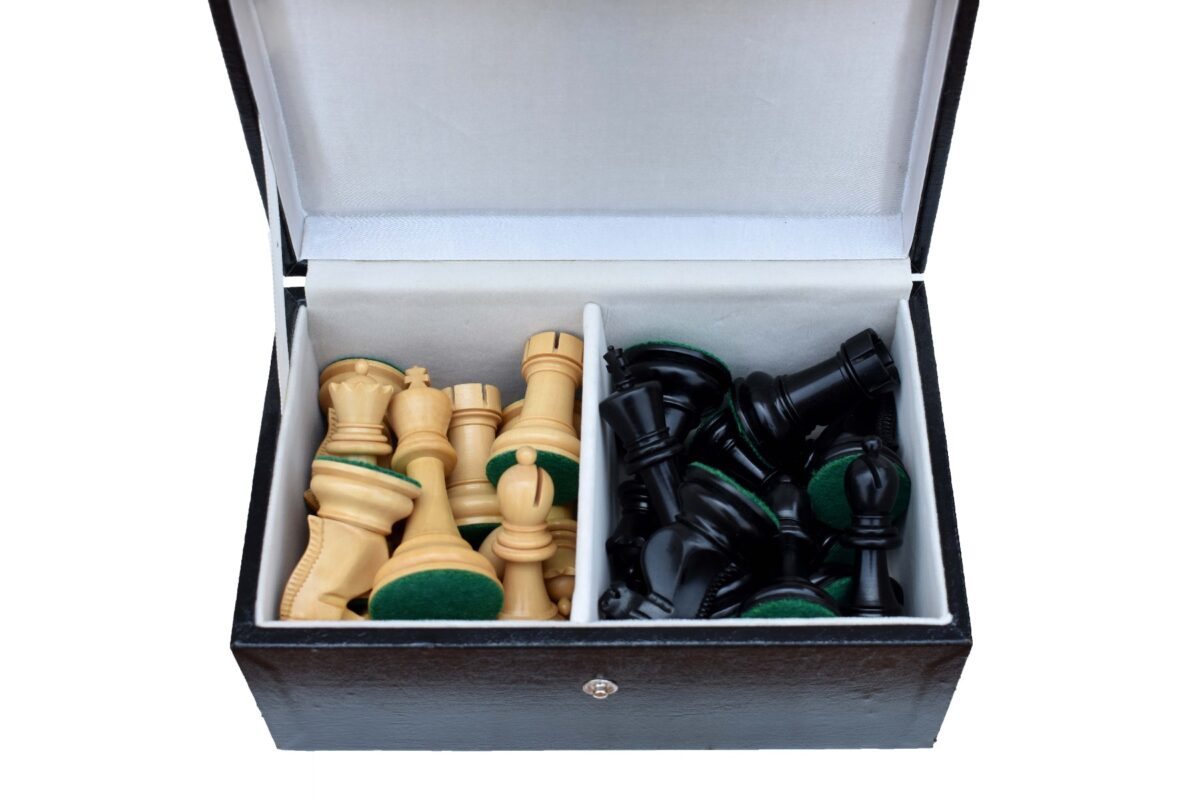 The Chess Storage Box Black Leatherette 3.75" to 4.25" KIng Chess Pieces -4938