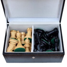 The Chess Storage Box Black Leatherette 3.75" to 4.25" KIng Chess Pieces -4938