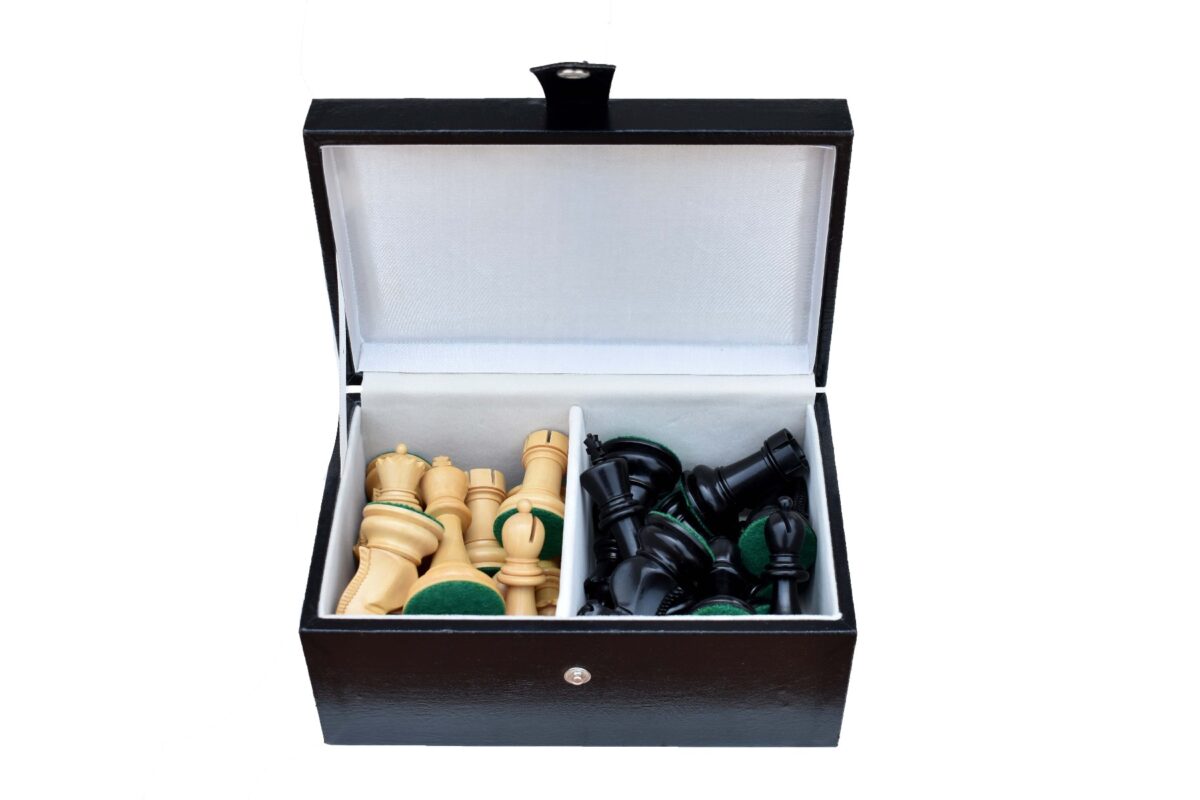 The Chess Storage Box Black Leatherette 3.75" to 4.25" KIng Chess Pieces -4939