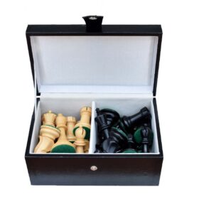 The Chess Storage Box Black Leatherette 3.75" to 4.25" KIng Chess Pieces -4939