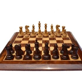 The Sleek Series Chess Set Boxwood & Sheesham 3.75" King with 2" Square chess board-5019