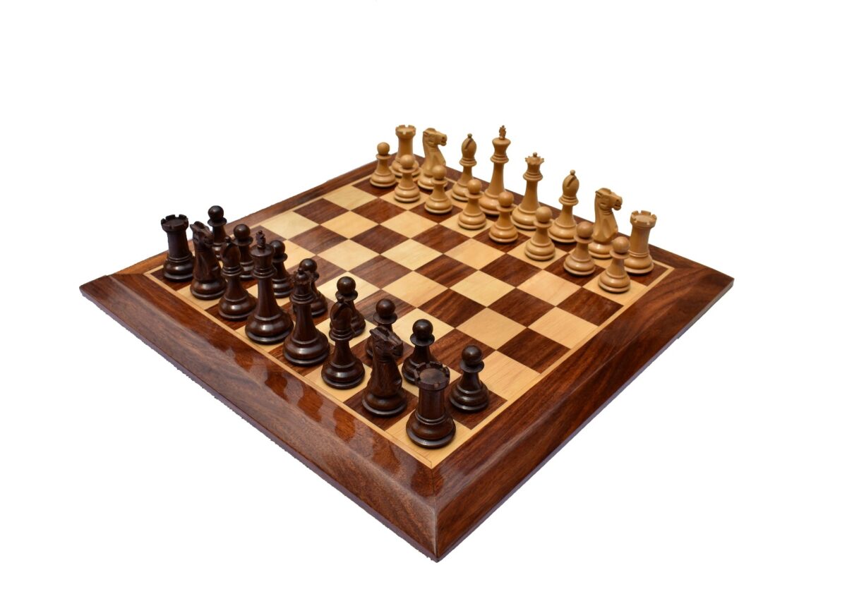 The Sleek Series Chess Set Boxwood & Sheesham 3.75" King with 2" Square chess board-0