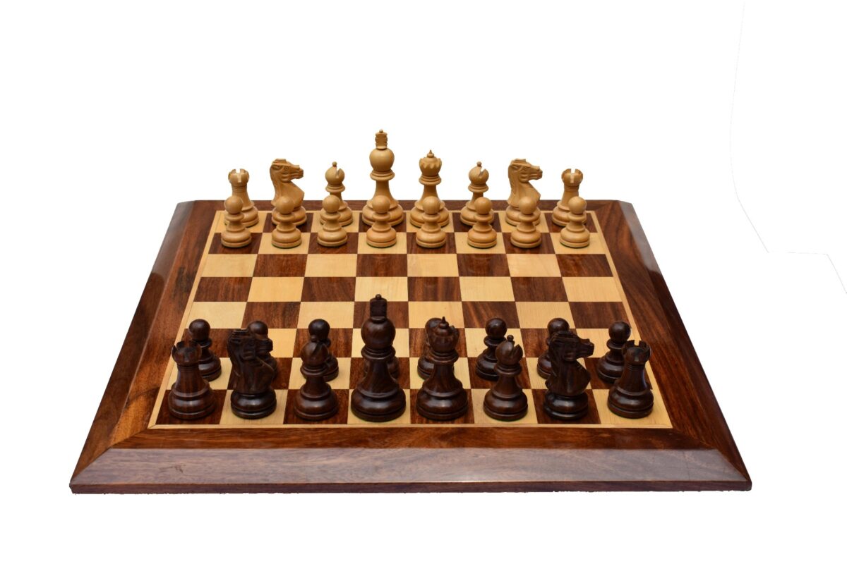 The Taj Series Chess Set Boxwood & Sheesham 3.5" King with 2" Square Chess Board-5026