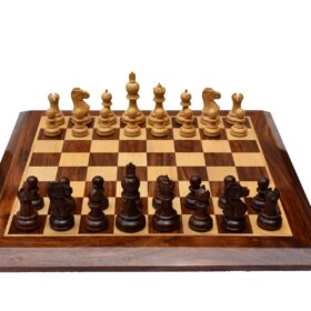 The Taj Series Chess Set Boxwood & Sheesham 3.5" King with 2" Square Chess Board-5026