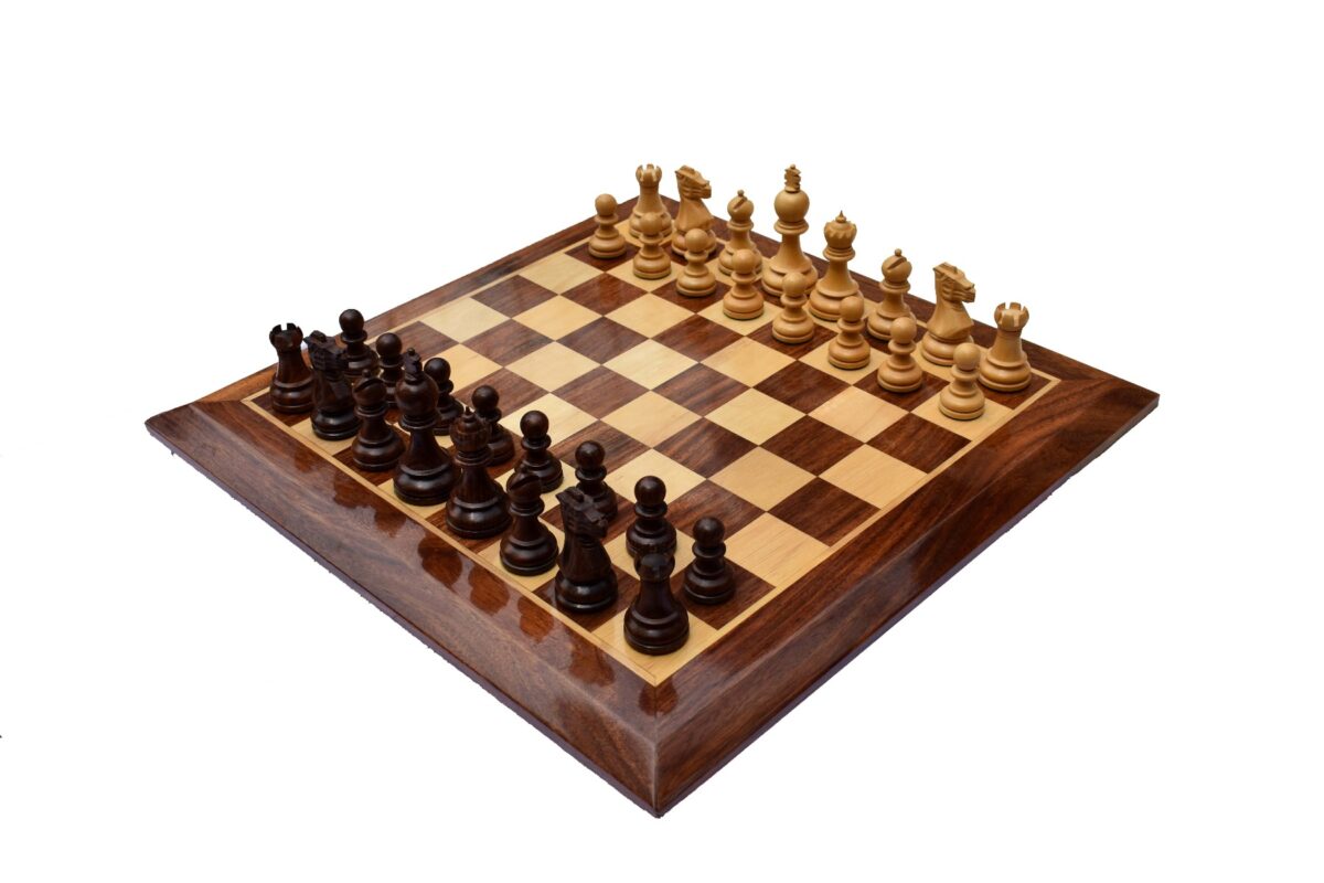 The Taj Series Chess Set Boxwood & Sheesham 3.5" King with 2" Square Chess Board-0