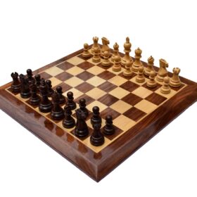 The Taj Series Chess Set Boxwood & Sheesham 3.5" King with 2" Square Chess Board-0