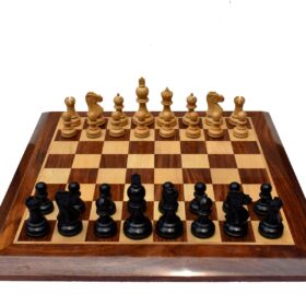 The Taj Series Chess set Boxwood & Ebonized 3.5" King with 2" Sqaure chess board-5035