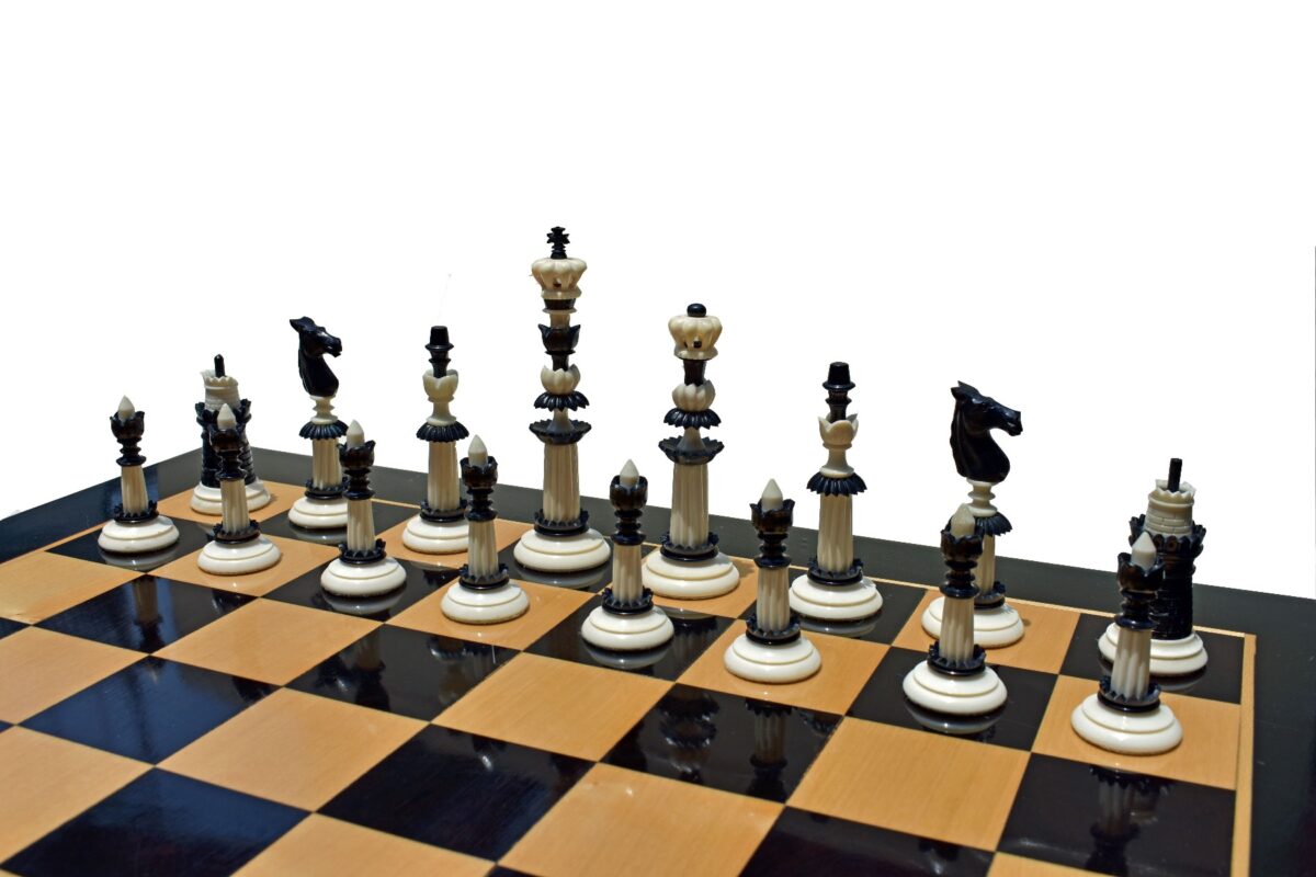 The Maharajah Series Bone Crafted Chess Pieces Natural Bone & Black Stained Bone 5.25" King-5115