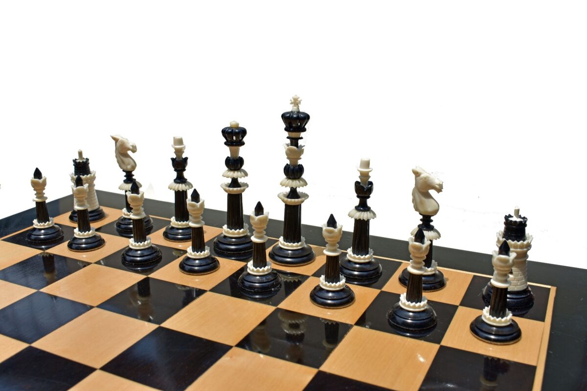 The Maharajah Series Bone Crafted Chess Pieces Natural Bone & Black Stained Bone 5.25" King-5117