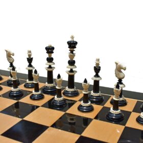 The Maharajah Series Bone Crafted Chess Pieces Natural Bone & Black Stained Bone 5.25" King-5117