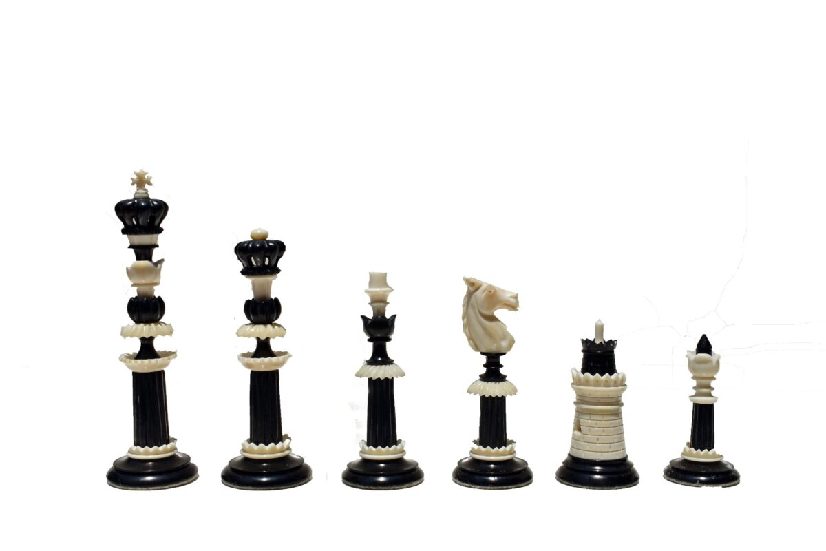 The Maharajah Series Bone Crafted Chess Pieces Natural Bone & Black Stained Bone 5.25" King-5113