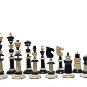 The Maharajah Series Bone Crafted Chess Pieces Natural Bone & Black Stained Bone 5.25" King-0