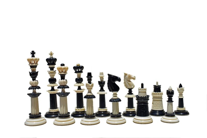 The Maharajah Series Bone Crafted Chess Pieces Natural Bone & Black Stained Bone 5.25" King-0