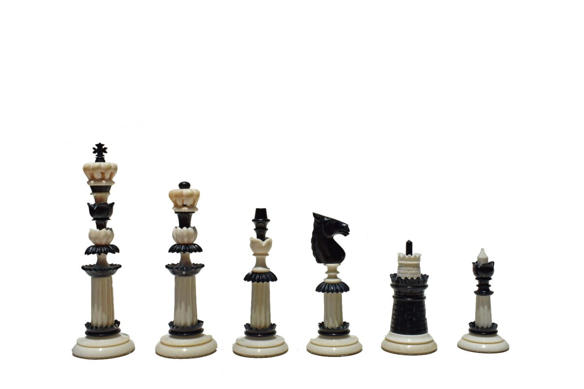 The Maharajah Series Bone Crafted Chess Pieces Natural Bone & Black Stained Bone 5.25" King-5112