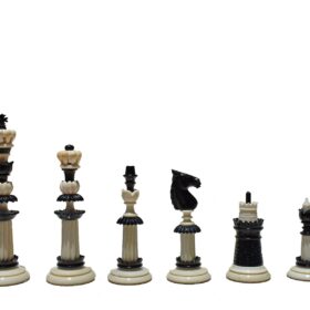 The Maharajah Series Bone Crafted Chess Pieces Natural Bone & Black Stained Bone 5.25" King-5112