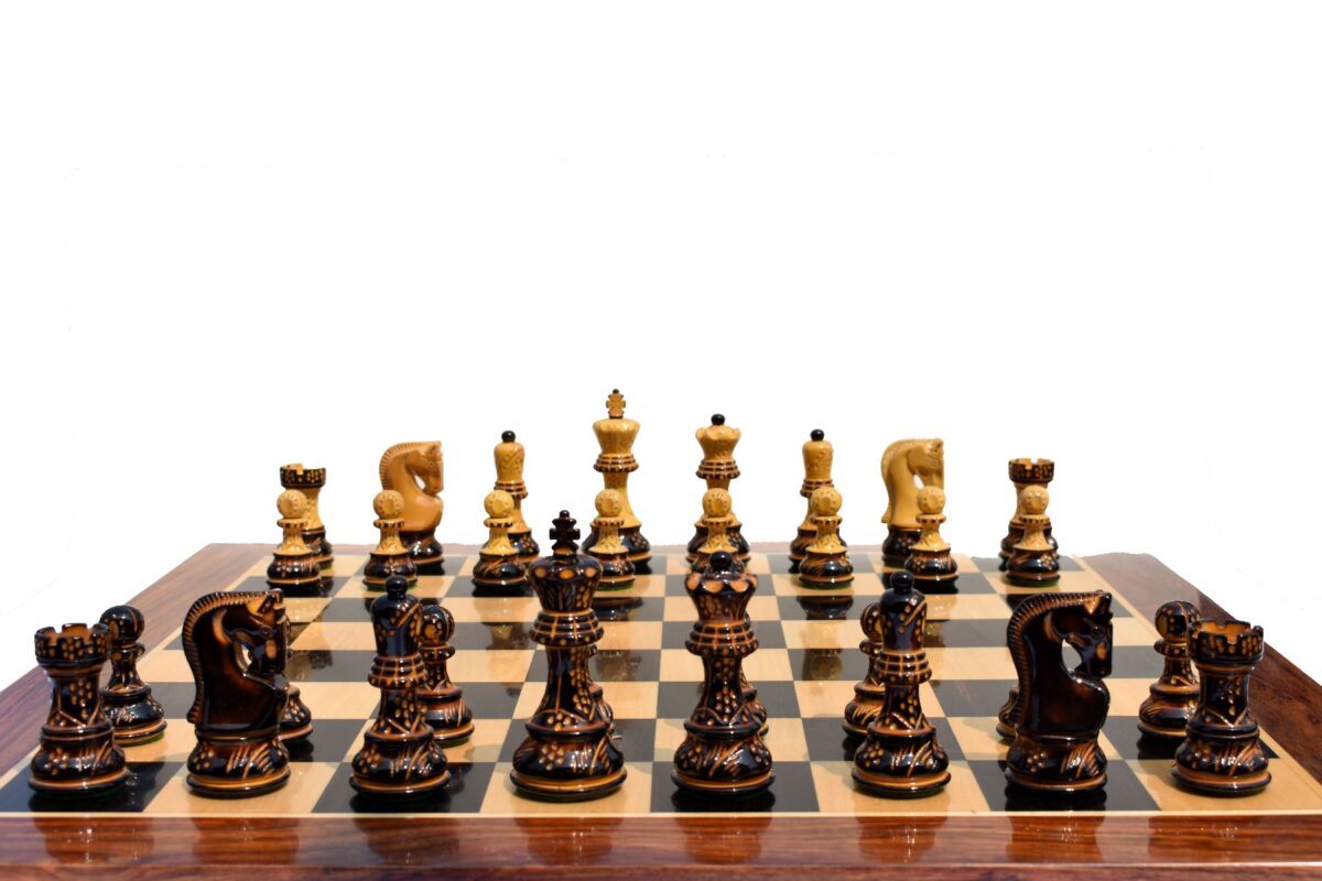 The Yugoslavia Burnt Series Chess set High Glossy Boxwood Burnt 3.75" King with 1.75" Square Chess Board-5140