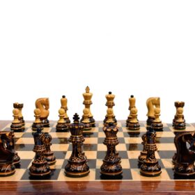 The Yugoslavia Burnt Series Chess set High Glossy Boxwood Burnt 3.75" King with 1.75" Square Chess Board-5140