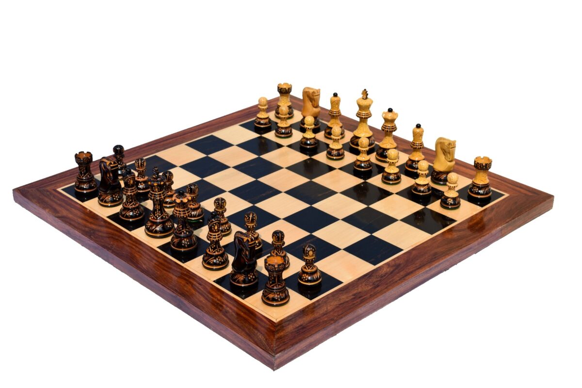 The Yugoslavia Burnt Series Chess set High Glossy Boxwood Burnt 3.75" King with 1.75" Square Chess Board-0